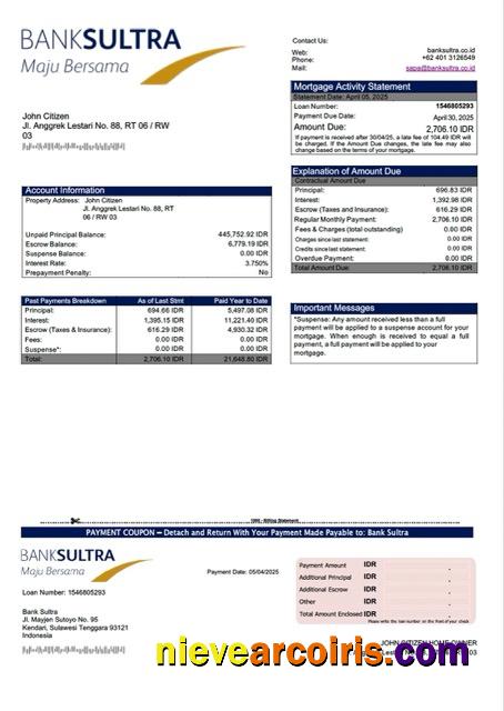 Indonesia Bank Sultra mortgage statement Word and PDF template